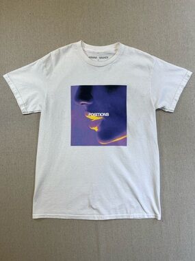 Ariana Grande White Tee with Purple and Yellow Album Art